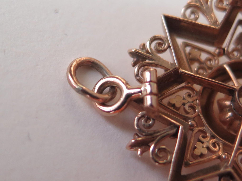 Antique 14k Gold Star Pendant-Brooch with Old Mine Cut Diamond