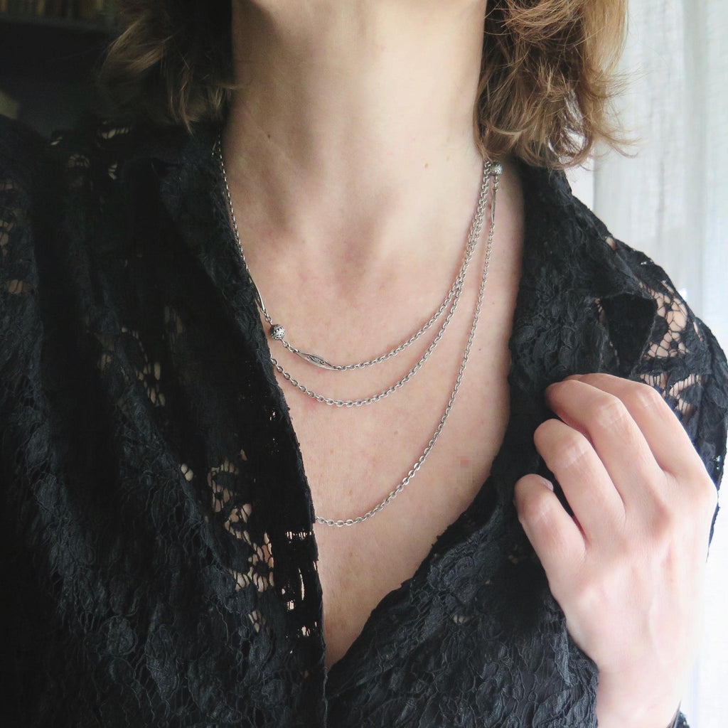Antique Edwardian 800 Silver Sautoir Necklace: 61" Long Guard Chain