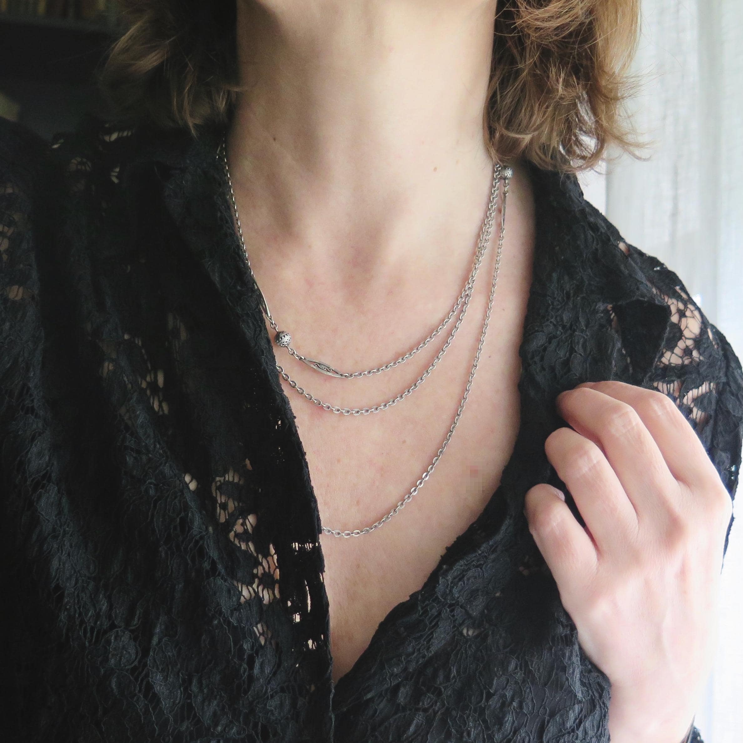 Antique Edwardian 800 Silver Sautoir Necklace: 61" Long Guard Chain