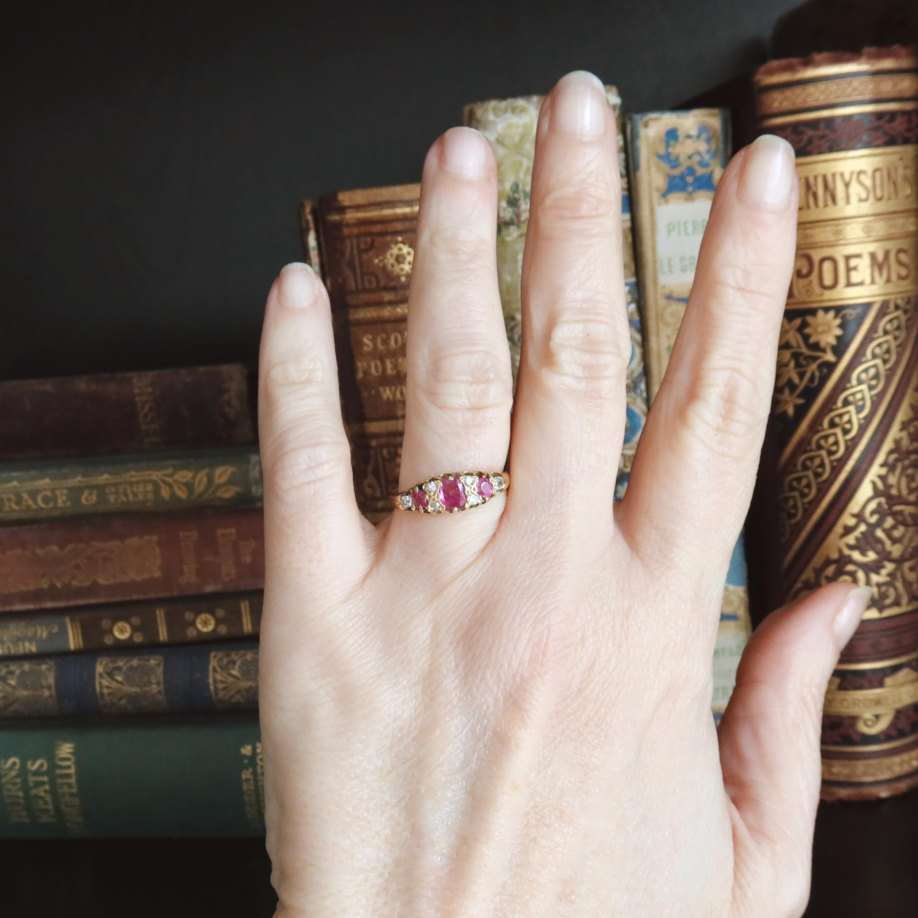 Antique Edwardian 18k Gold Pink Rubies and Diamonds Ring