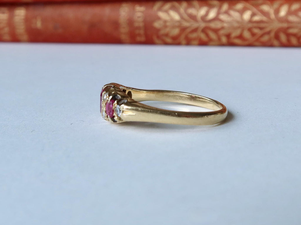 Antique Edwardian 18k Gold Pink Rubies and Diamonds Ring