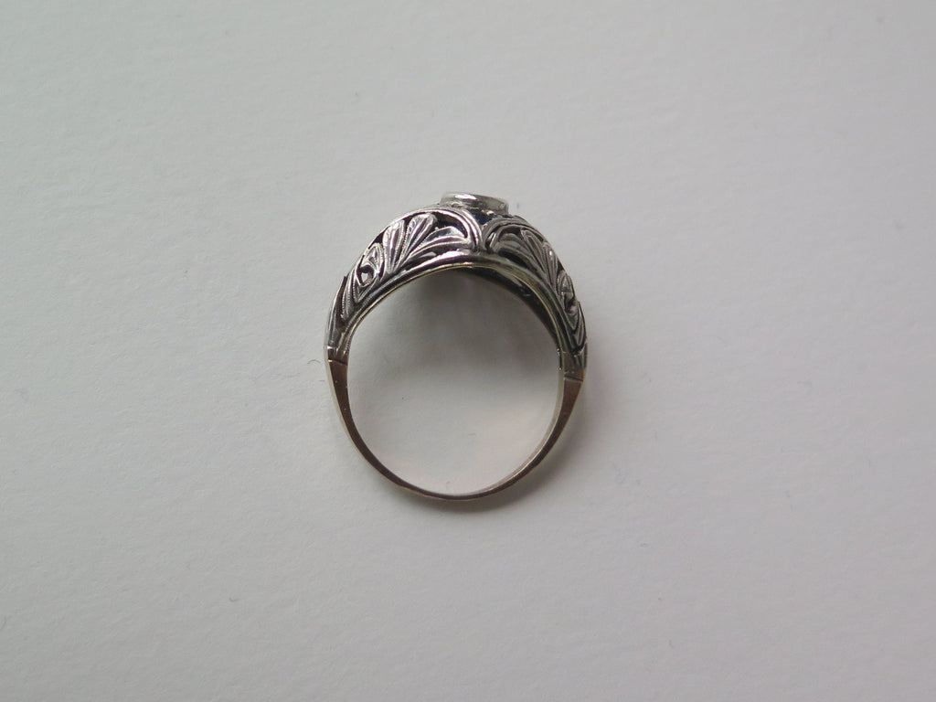 Antique Art Deco Diamond and Sapphire Ring, 18k White Gold, ca. 1920s