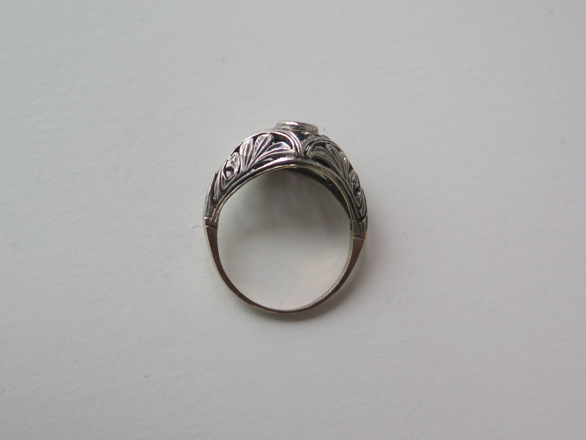 Antique Art Deco Diamond and Sapphire Ring, 18k White Gold, ca. 1920s
