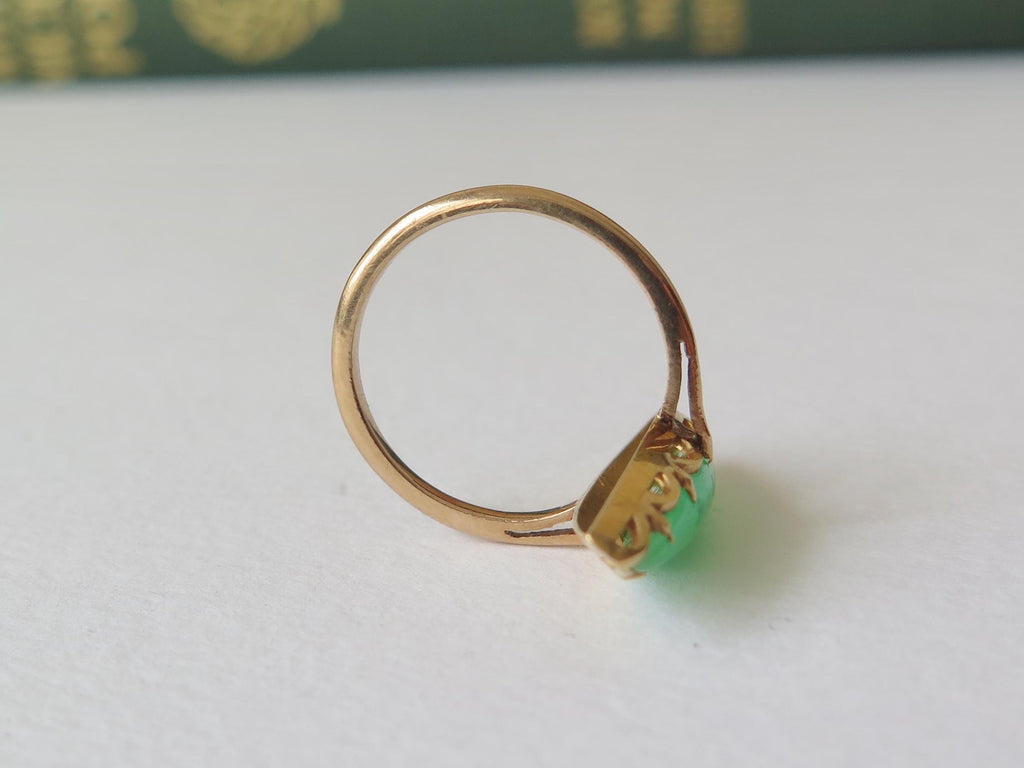 Edwardian 9k Gold Marquise Jade Ring - US Size 5.5