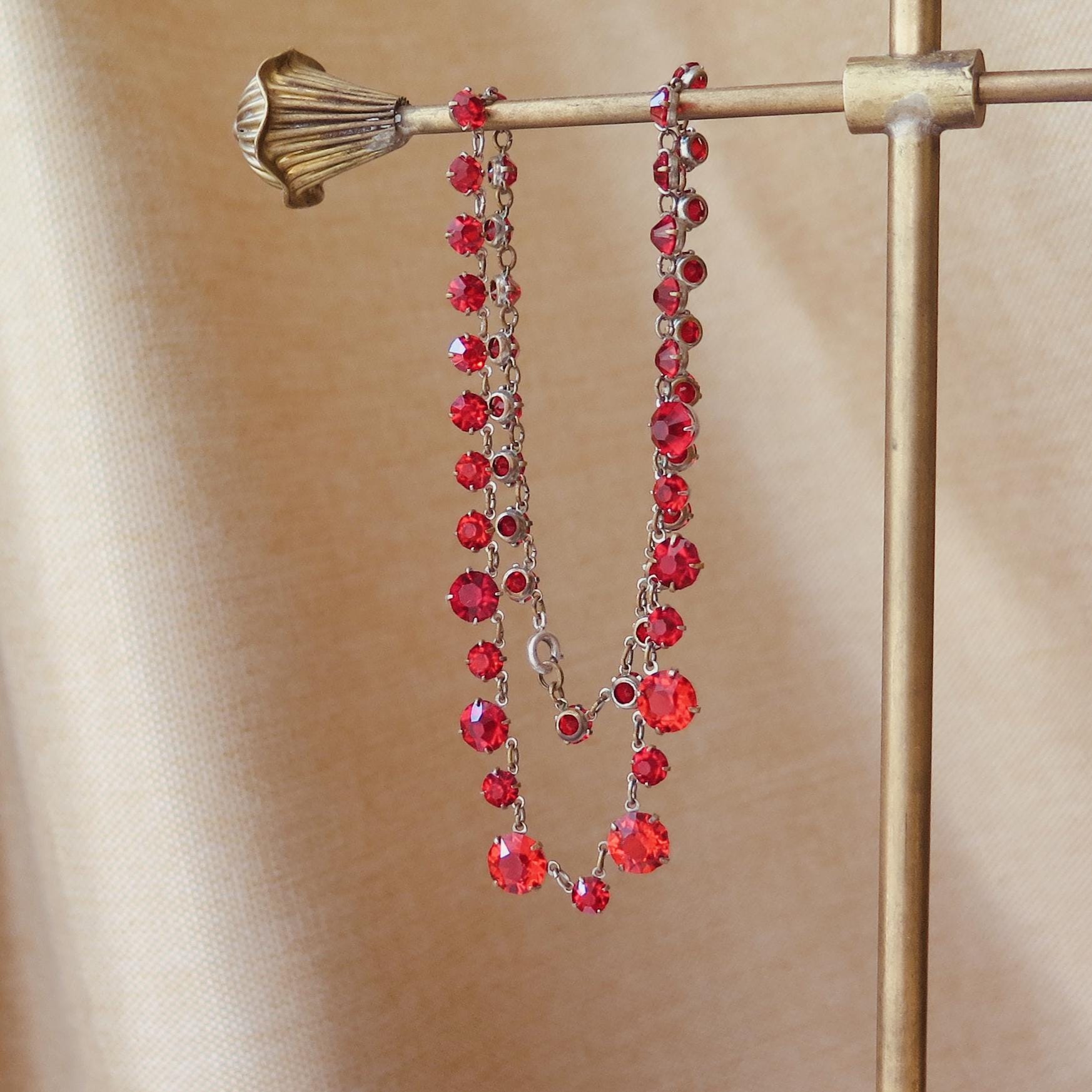 Art Deco Red Paste Riviere Necklace: Antique Choker, 1920s