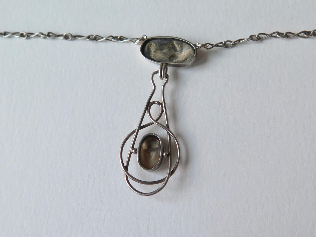 Antique Silver Mother-of-Pearl Pendant Necklace - Arts & Crafts c1900