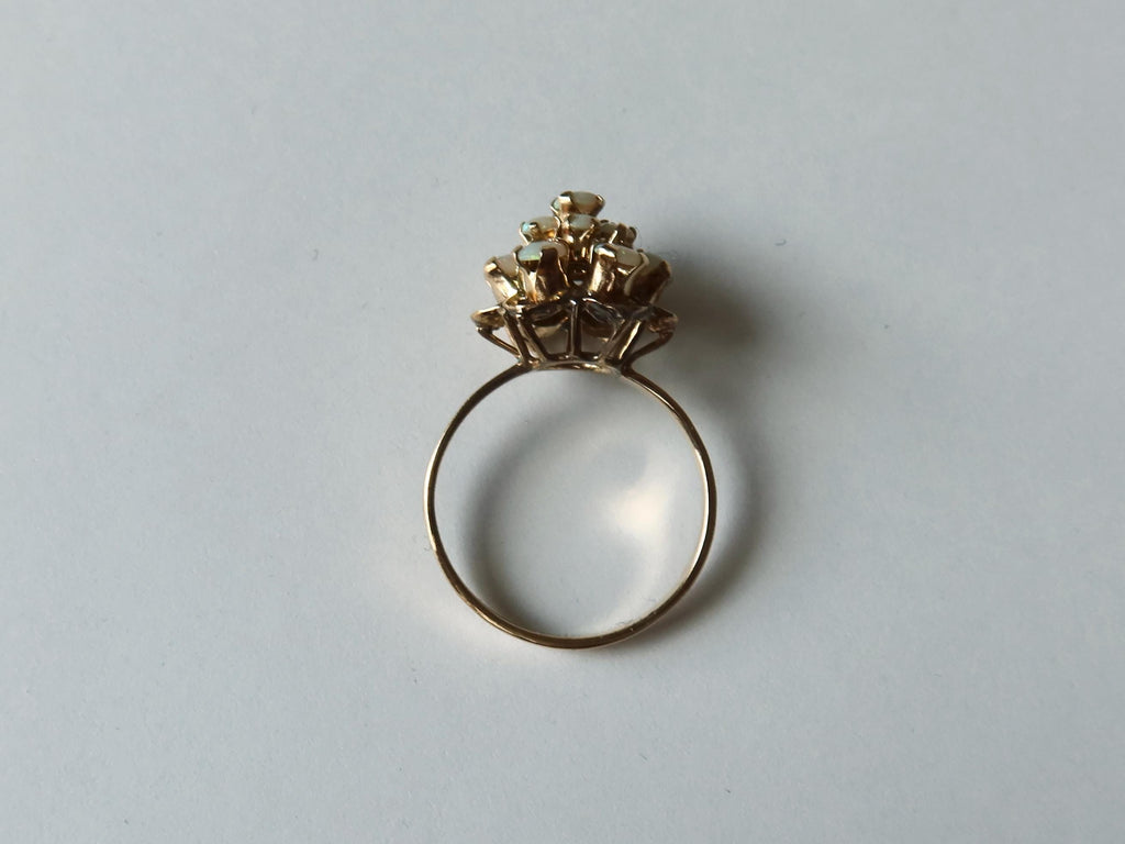 Vintage 14k Gold Opal Cluster Ring, Natural Opals, 1950s–1960s Floral Ring