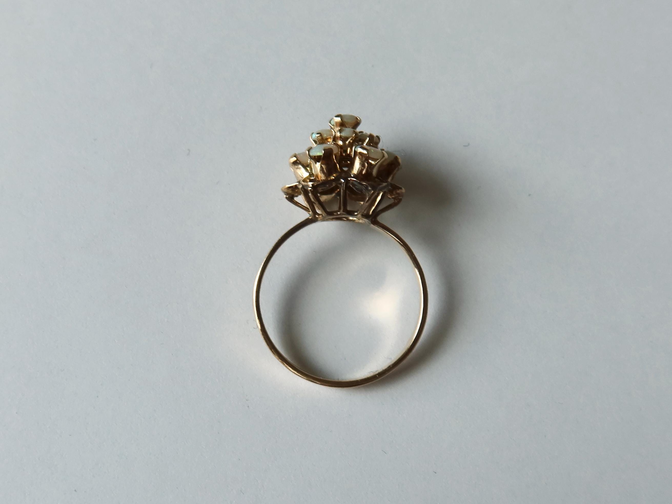 Vintage 14k Gold Opal Cluster Ring, Natural Opals, 1950s–1960s Floral Ring