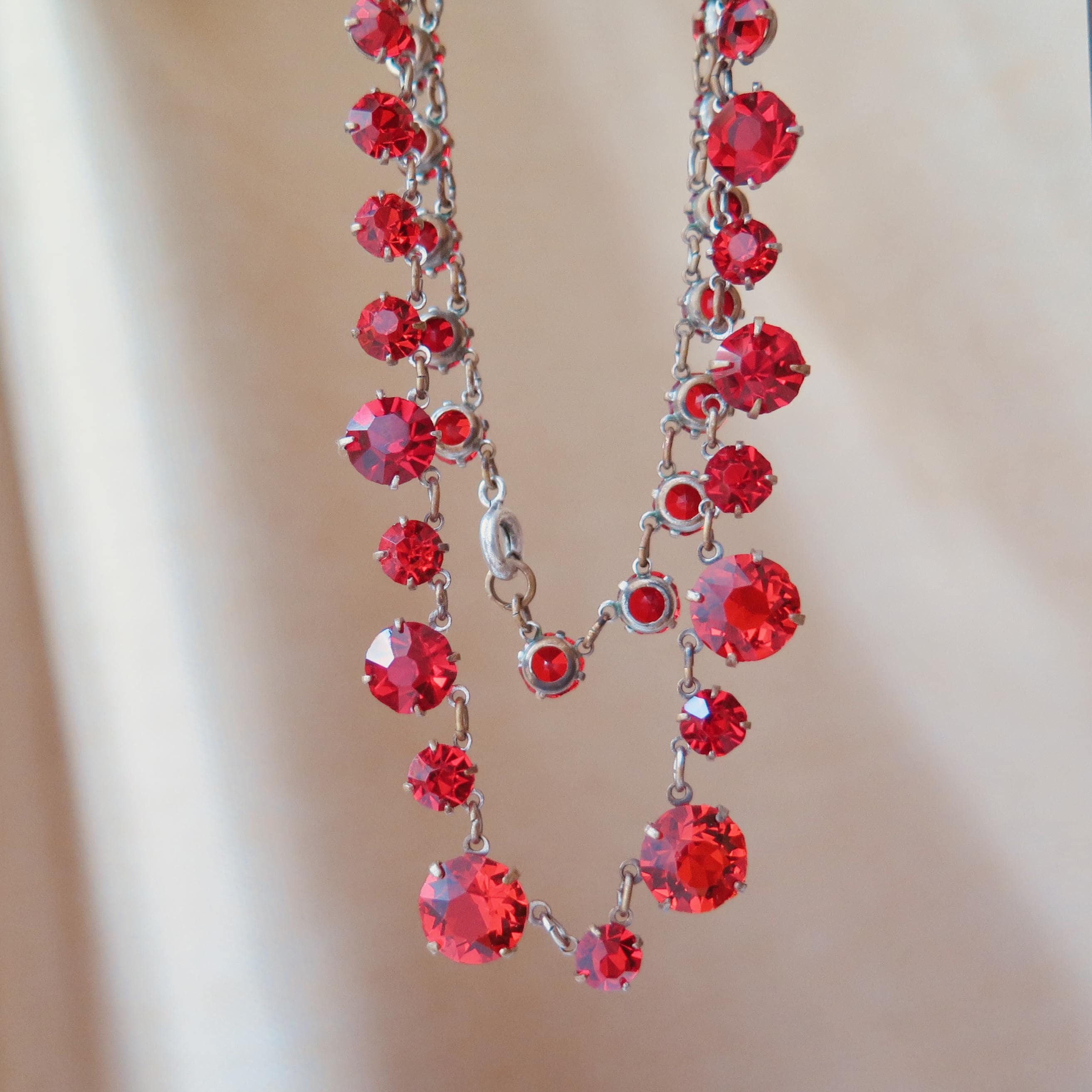 Art Deco Red Paste Riviere Necklace: Antique Choker, 1920s