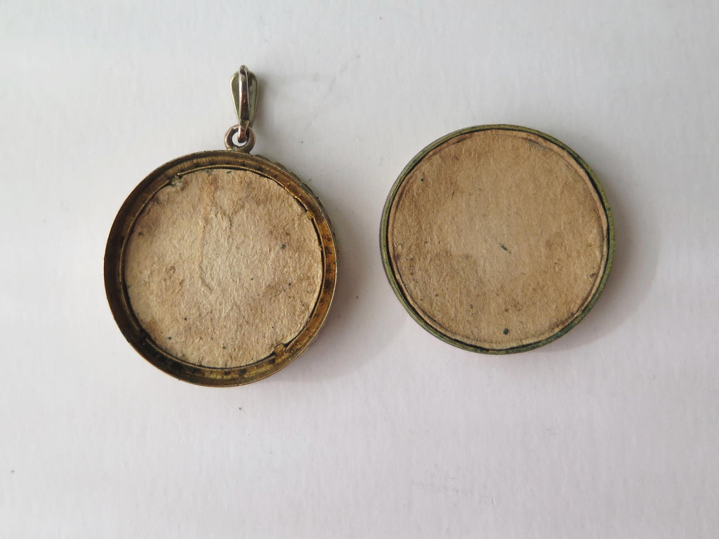 Antique Edwardian 9k Gold Double-Glass Locket with Grey Seed Pearls, Hand Coloured Portrait Miniatures