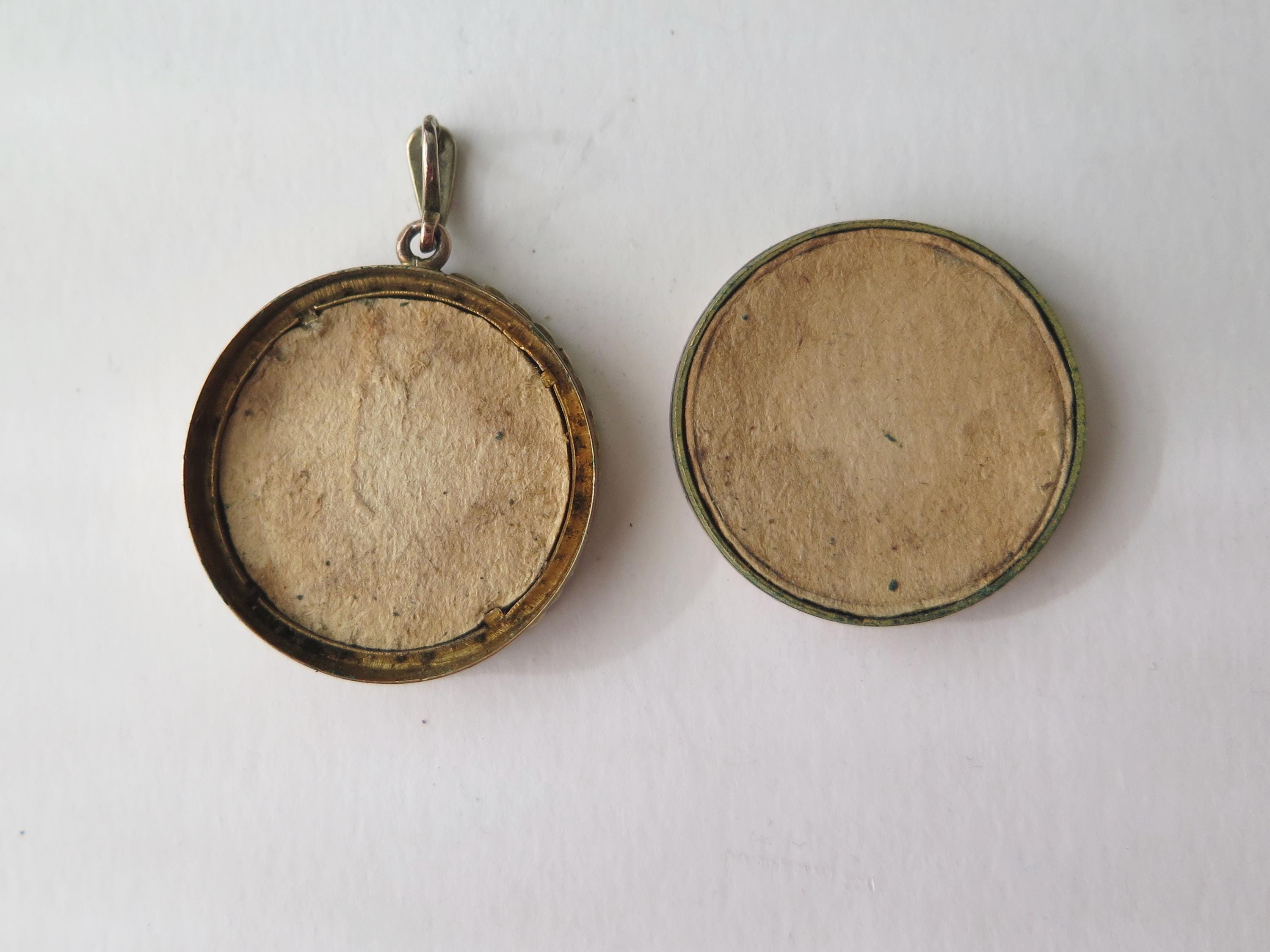 Antique Edwardian 9k Gold Double-Glass Locket with Grey Seed Pearls, Hand Coloured Portrait Miniatures