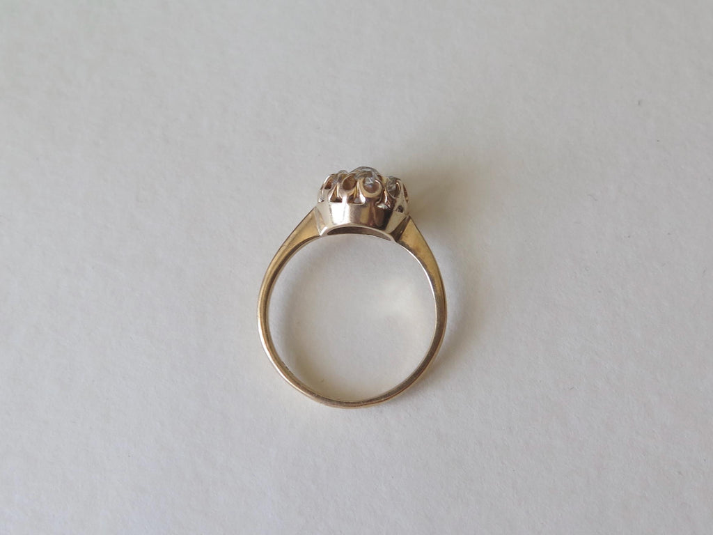 Belle Époque Diamond Cluster Ring: 18k Gold Peruzzi Cut, US Size 7.25