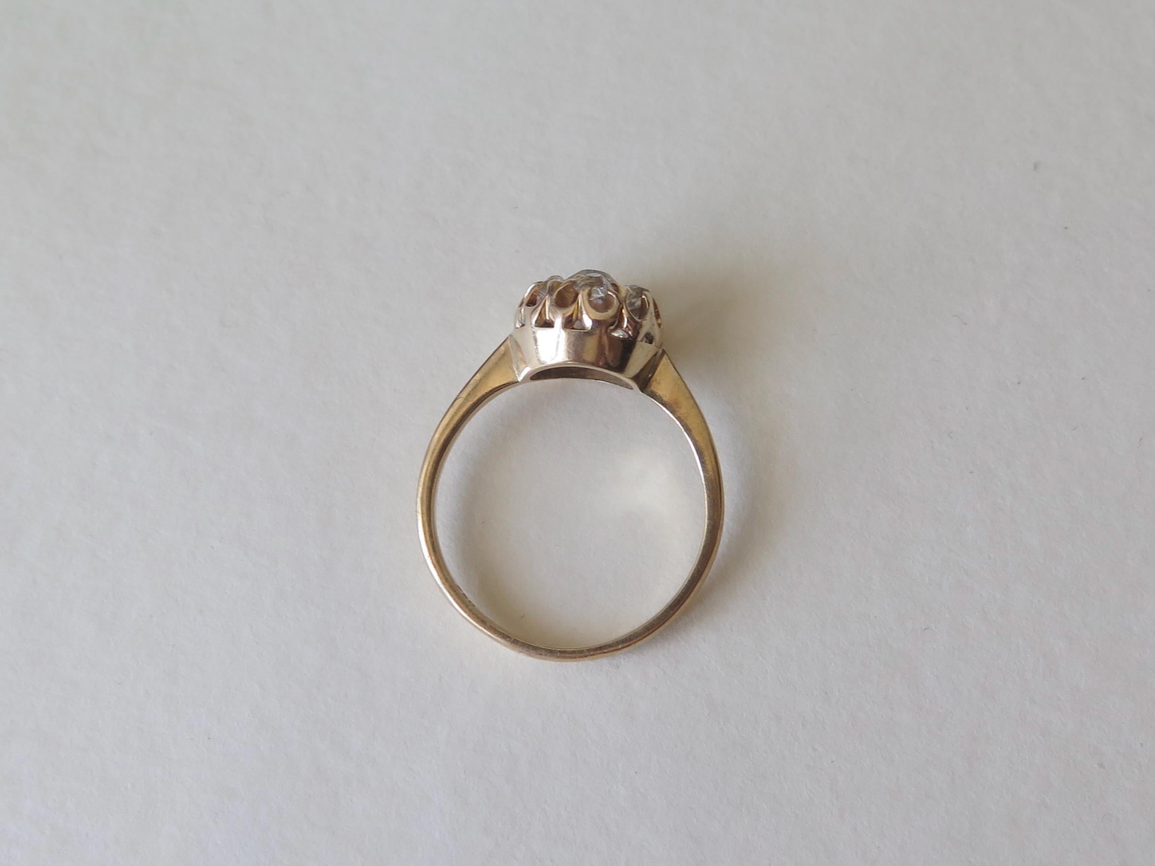 Belle Époque Diamond Cluster Ring: 18k Gold Peruzzi Cut, US Size 7.25