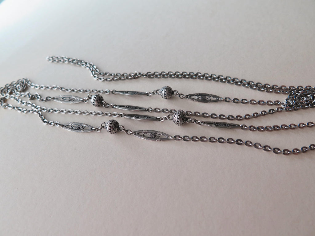 Antique Edwardian 800 Silver Sautoir Necklace: 61" Long Guard Chain