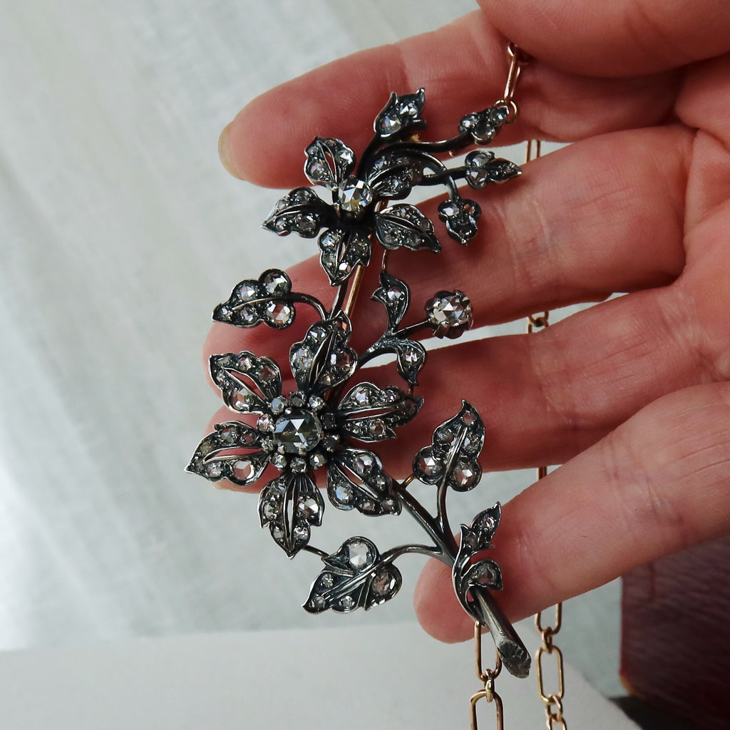 Antique Diamond Floral Convertible Jewel, Necklace / Brooch, Edwardian Belle Époque, c. 1900–1910