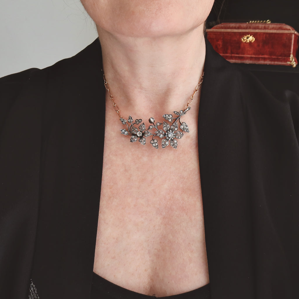 Antique Diamond Floral Convertible Jewel, Necklace / Brooch, Edwardian Belle Époque, c. 1900–1910