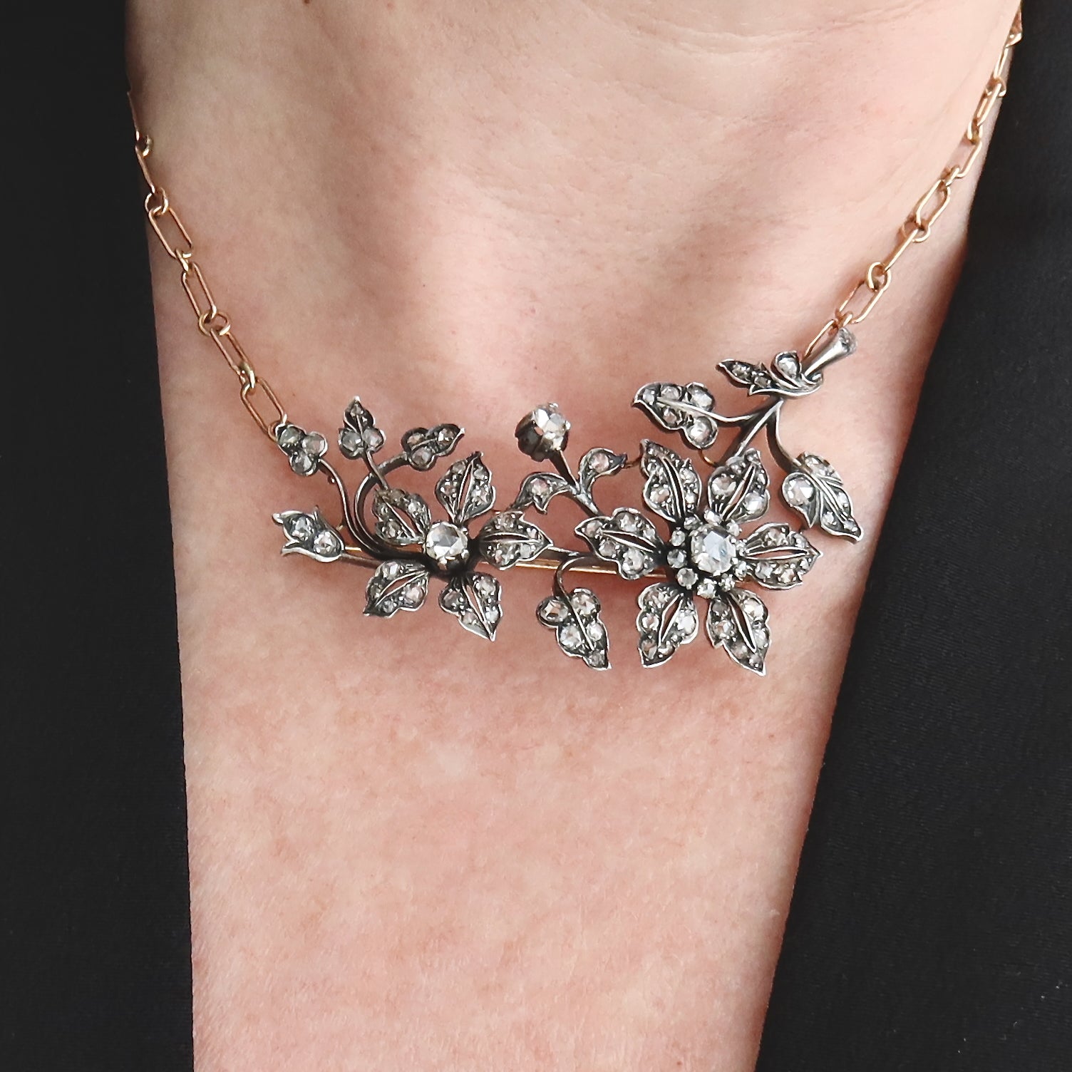 Antique Diamond Floral Convertible Jewel, Necklace / Brooch, Edwardian Belle Époque, c. 1900–1910