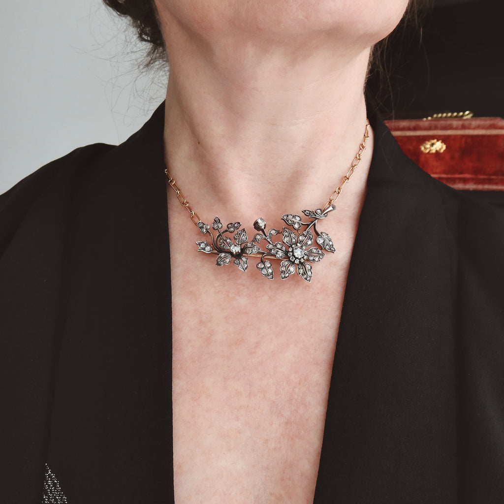 Antique Diamond Floral Convertible Jewel, Necklace / Brooch, Edwardian Belle Époque, c. 1900–1910