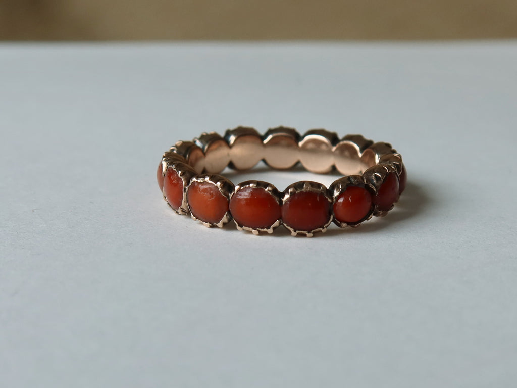 Antique Georgian Coral Infinity Ring 9k Rose Gold