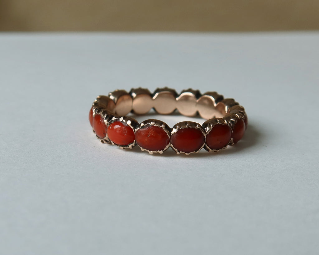 Antique Georgian Coral Infinity Ring 9k Rose Gold