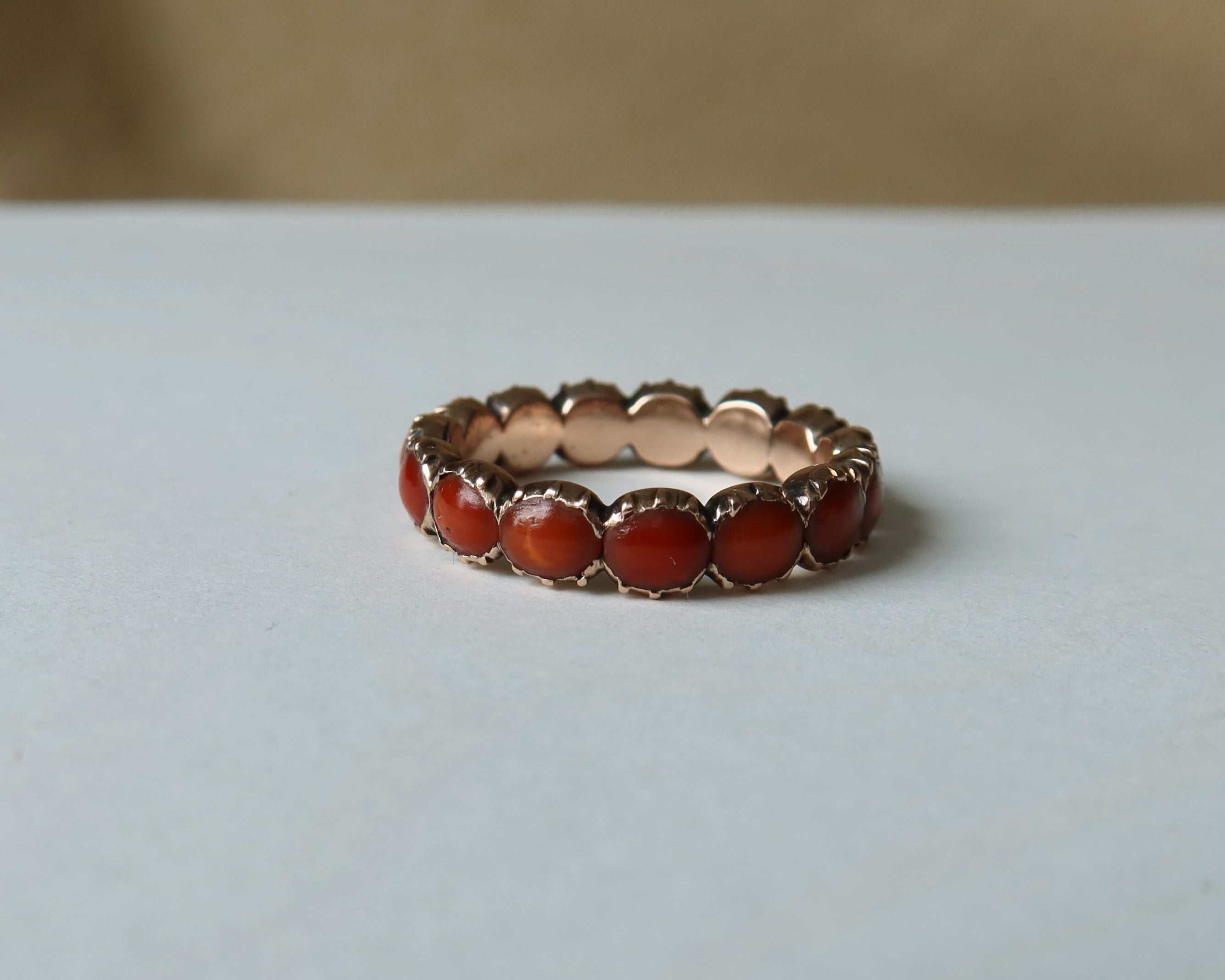 Antique Georgian Coral Infinity Ring 9k Rose Gold