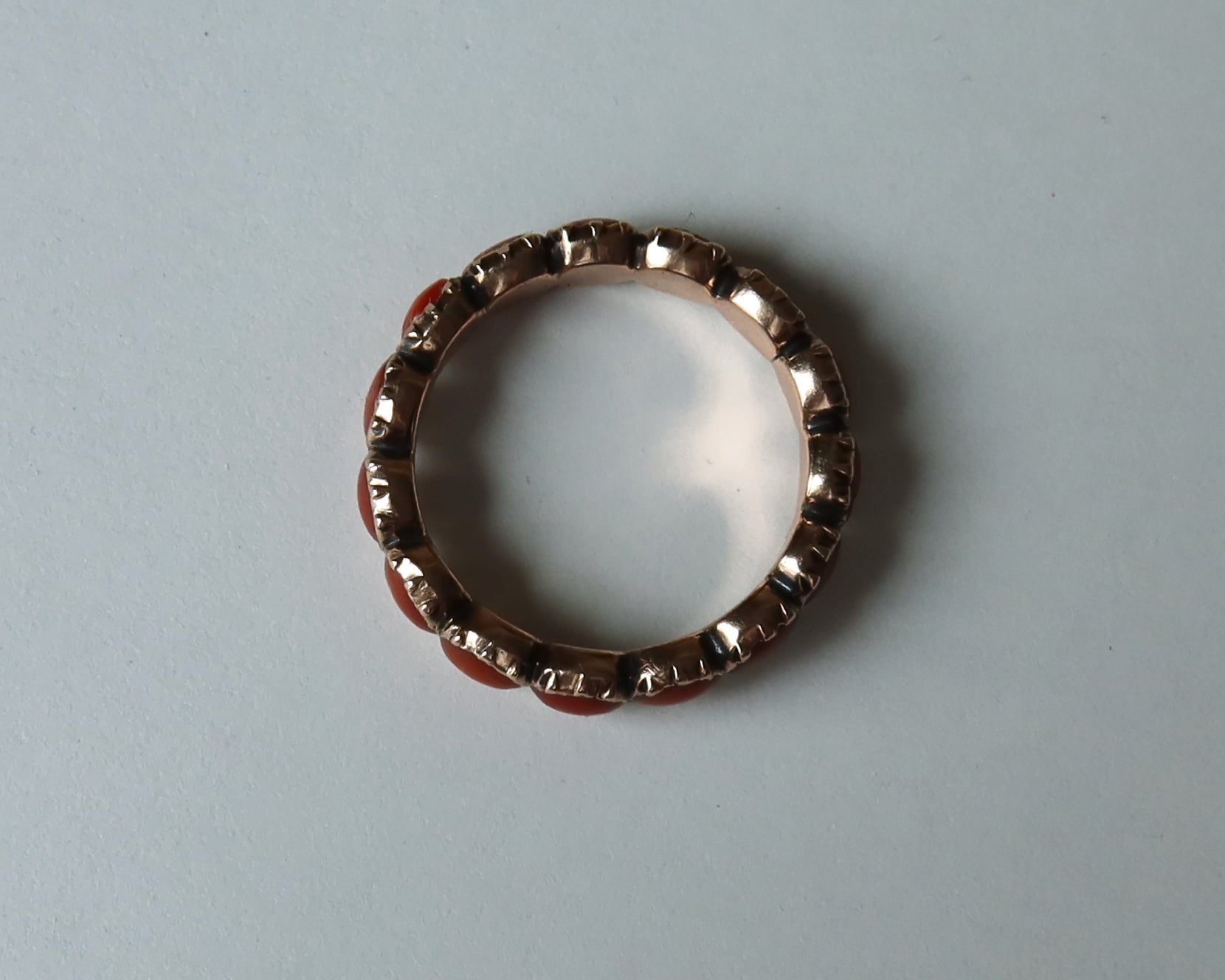 Antique Georgian Coral Infinity Ring 9k Rose Gold