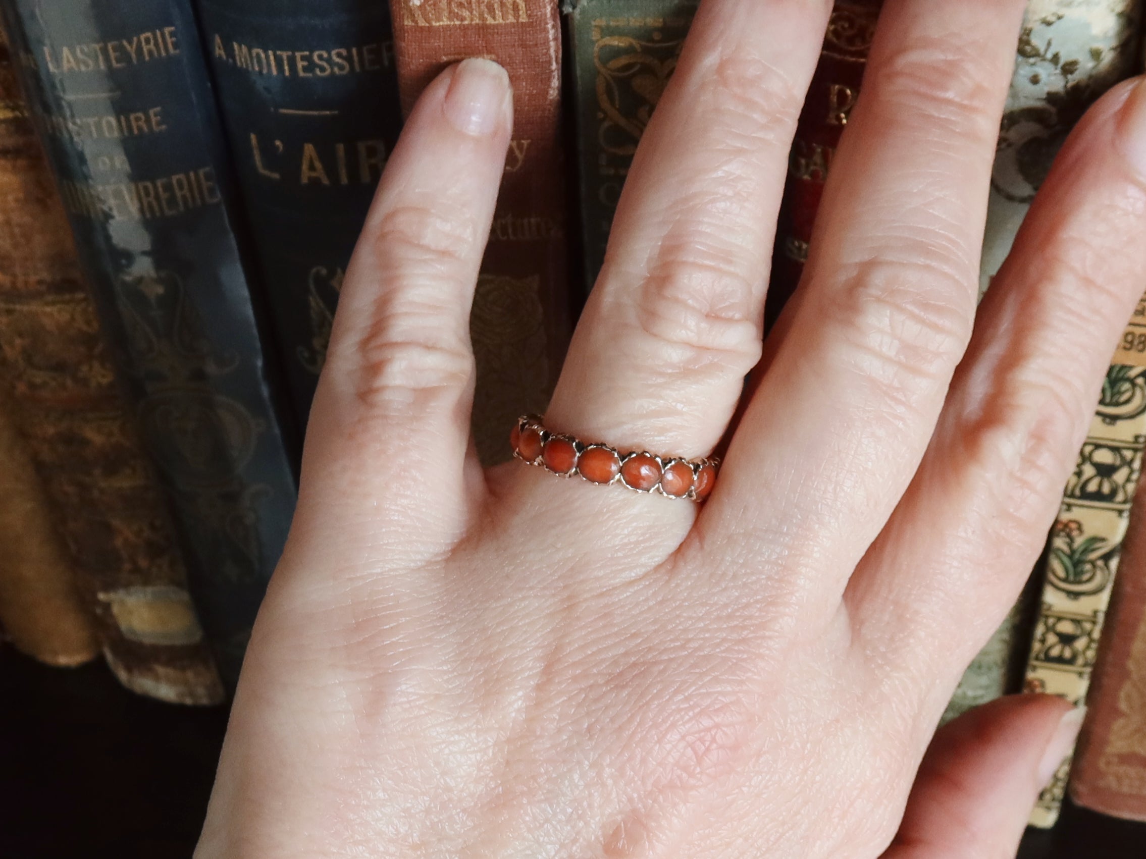 Antique Georgian Coral Infinity Ring 9k Rose Gold