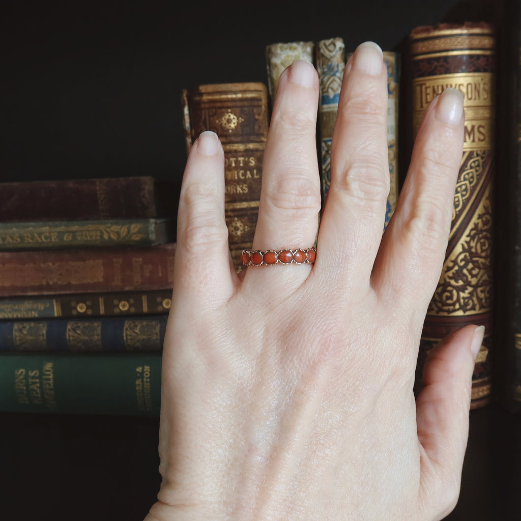 Antique Georgian Coral Infinity Ring 9k Rose Gold