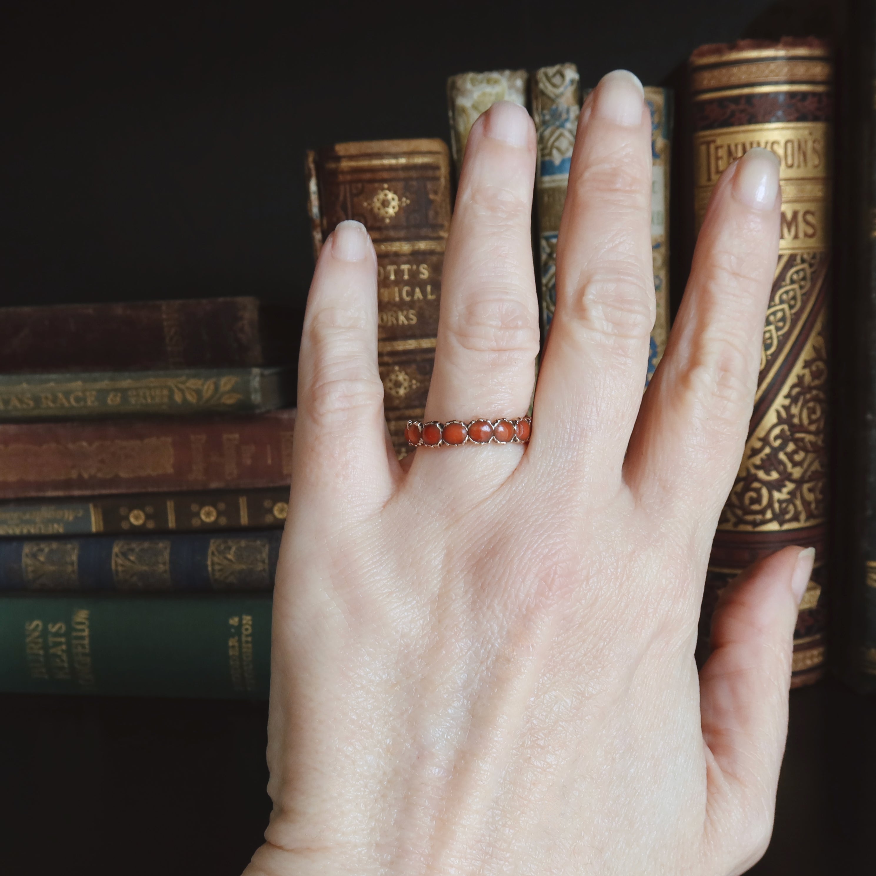 Antique Georgian Coral Infinity Ring 9k Rose Gold