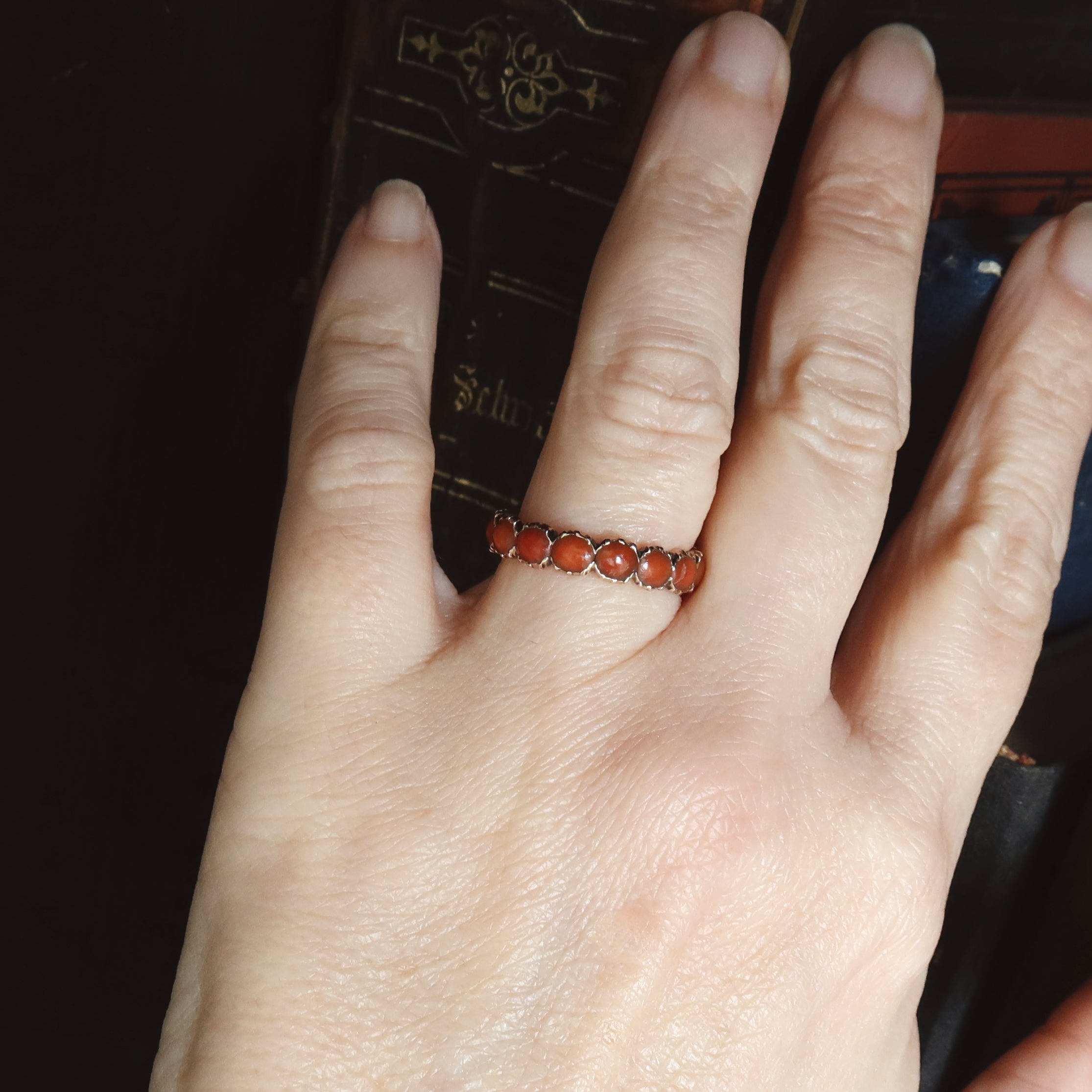 Antique Georgian Coral Infinity Ring 9k Rose Gold