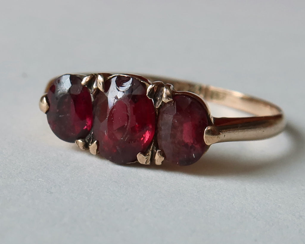 Victorian Garnet Trilogy Ring, 9k Rose Gold