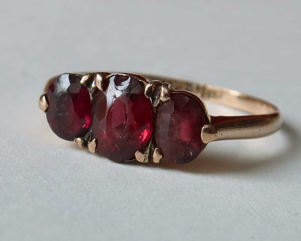 Victorian Garnet Trilogy Ring, 9k Rose Gold