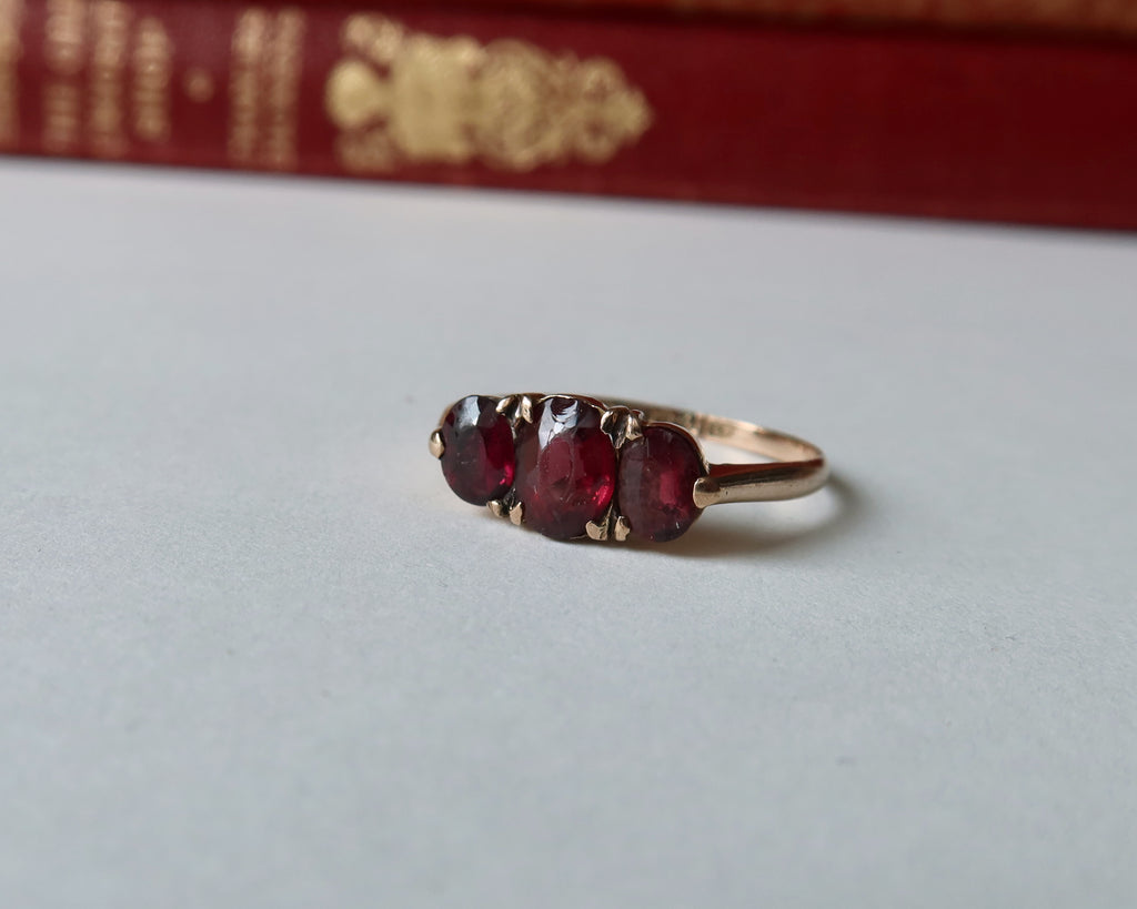 Victorian Garnet Trilogy Ring, 9k Rose Gold