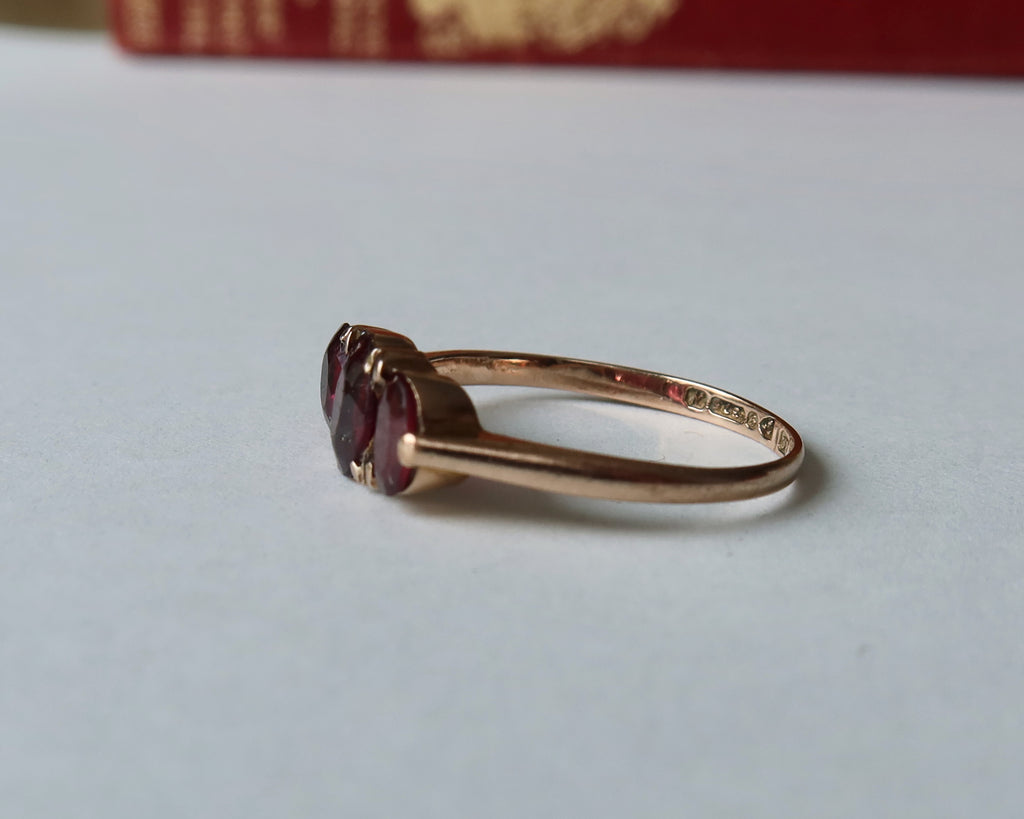 Victorian Garnet Trilogy Ring, 9k Rose Gold