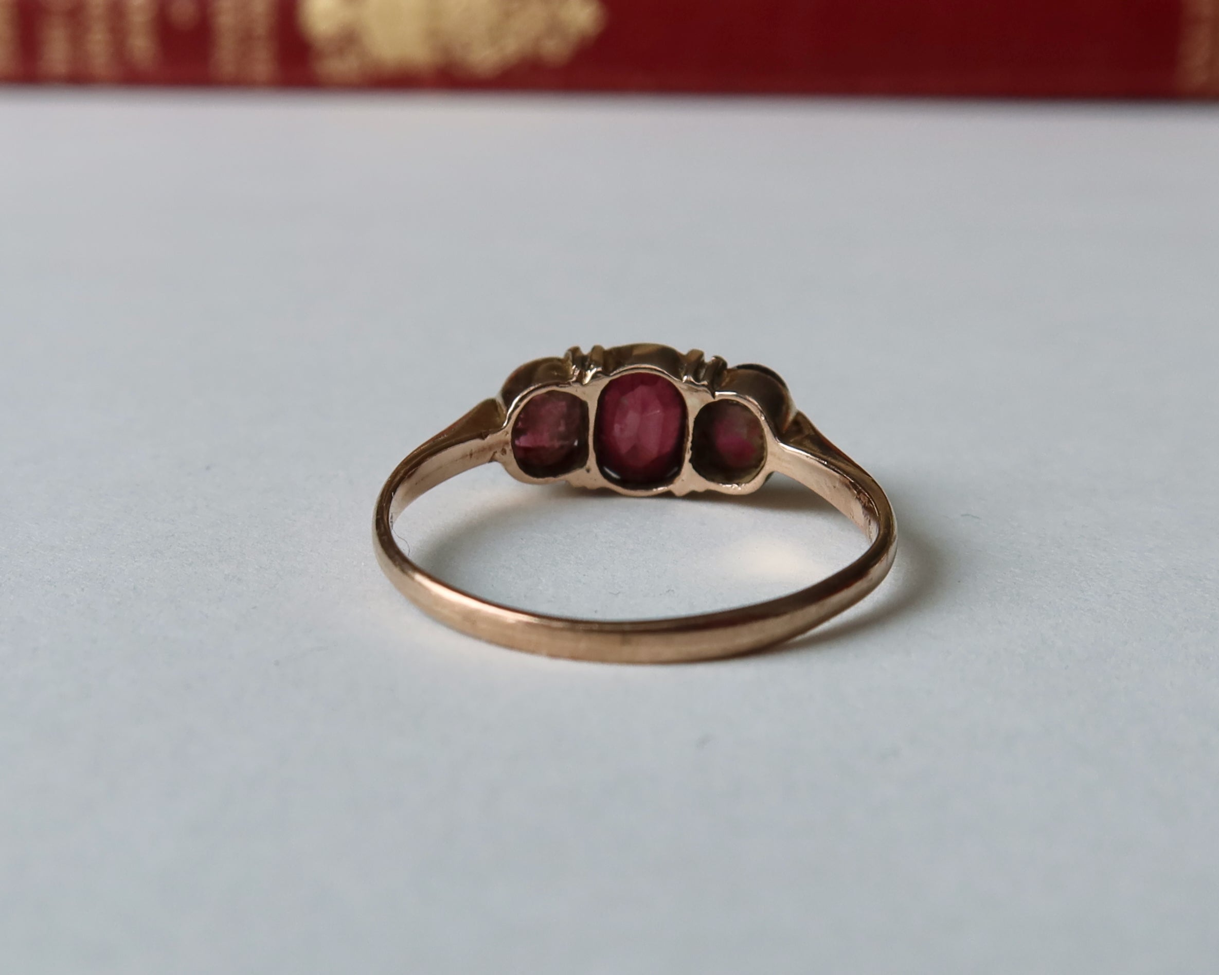Victorian Garnet Trilogy Ring, 9k Rose Gold