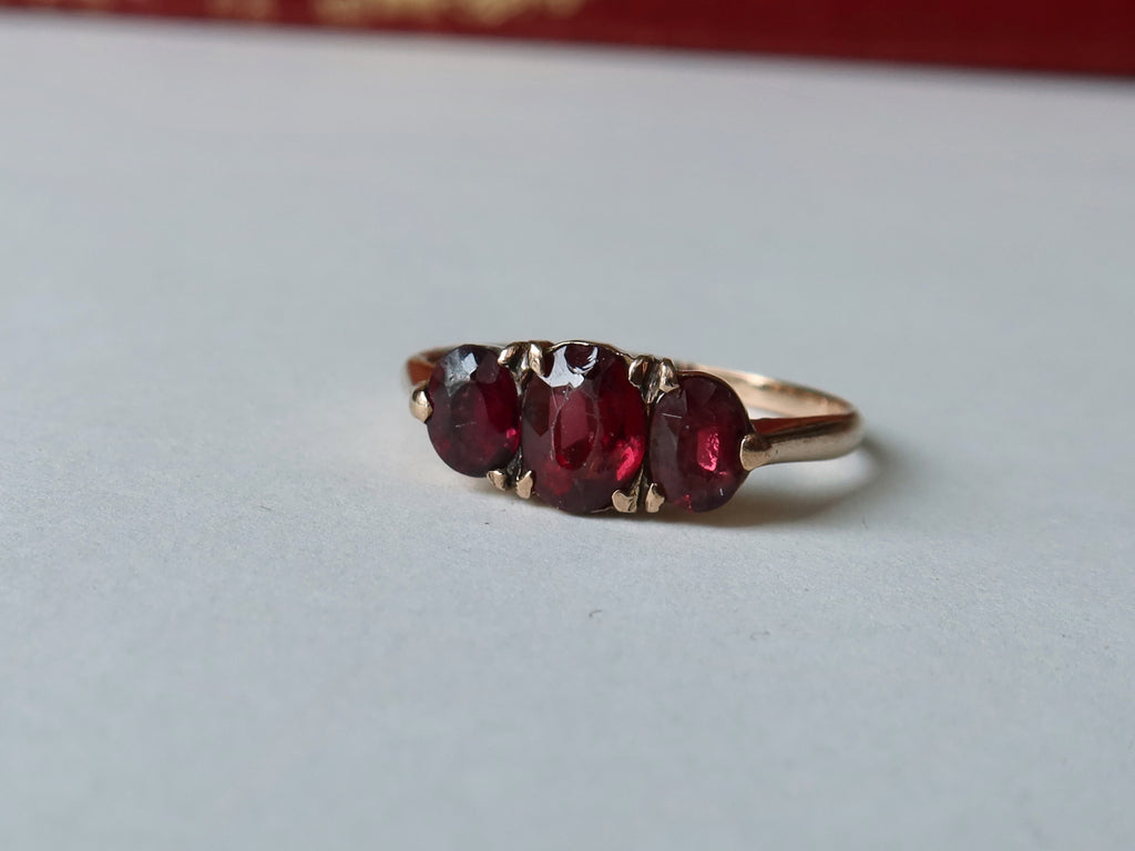 Victorian Garnet Trilogy Ring, 9k Rose Gold