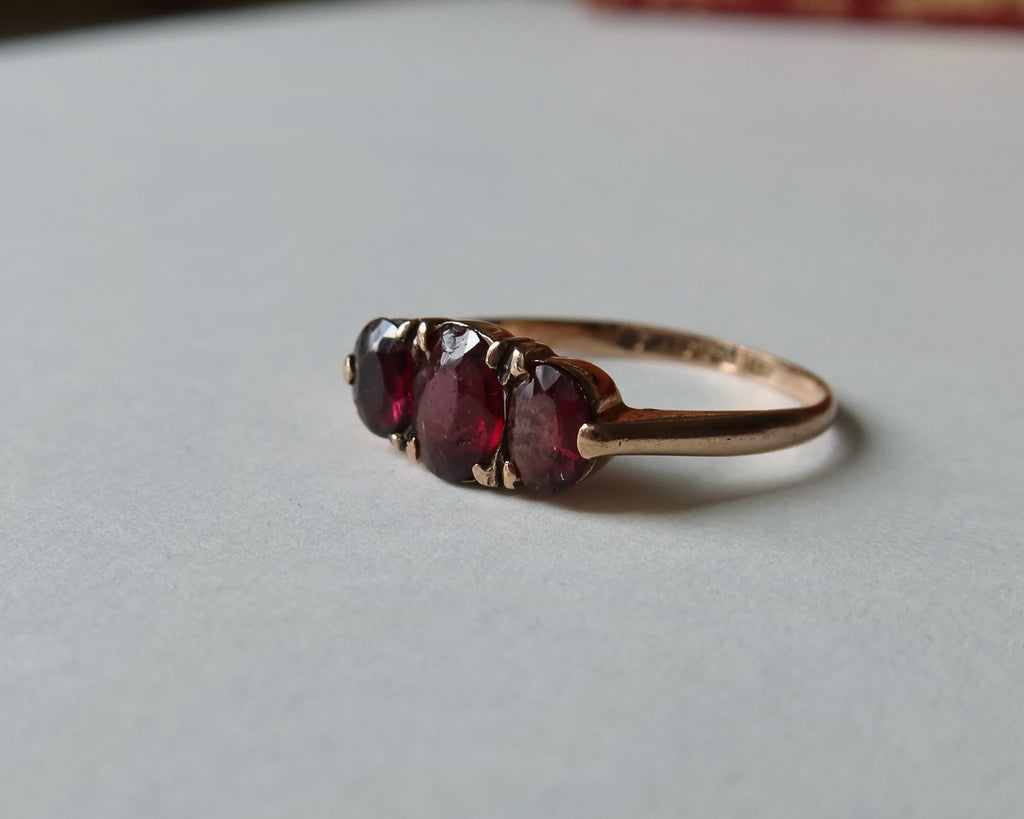 Victorian Garnet Trilogy Ring, 9k Rose Gold