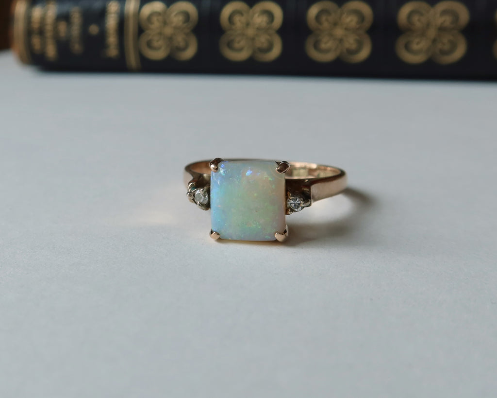 Edwardian Opal and Diamonds Ring, 14k