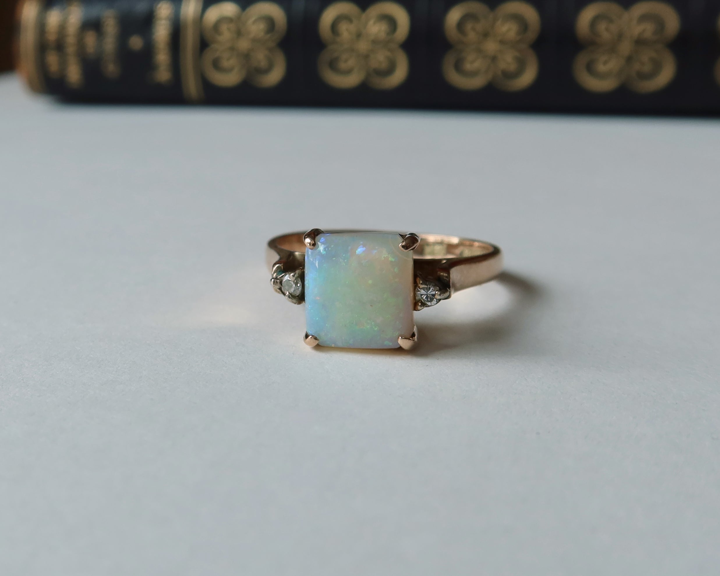 Edwardian Opal and Diamonds Ring, 14k