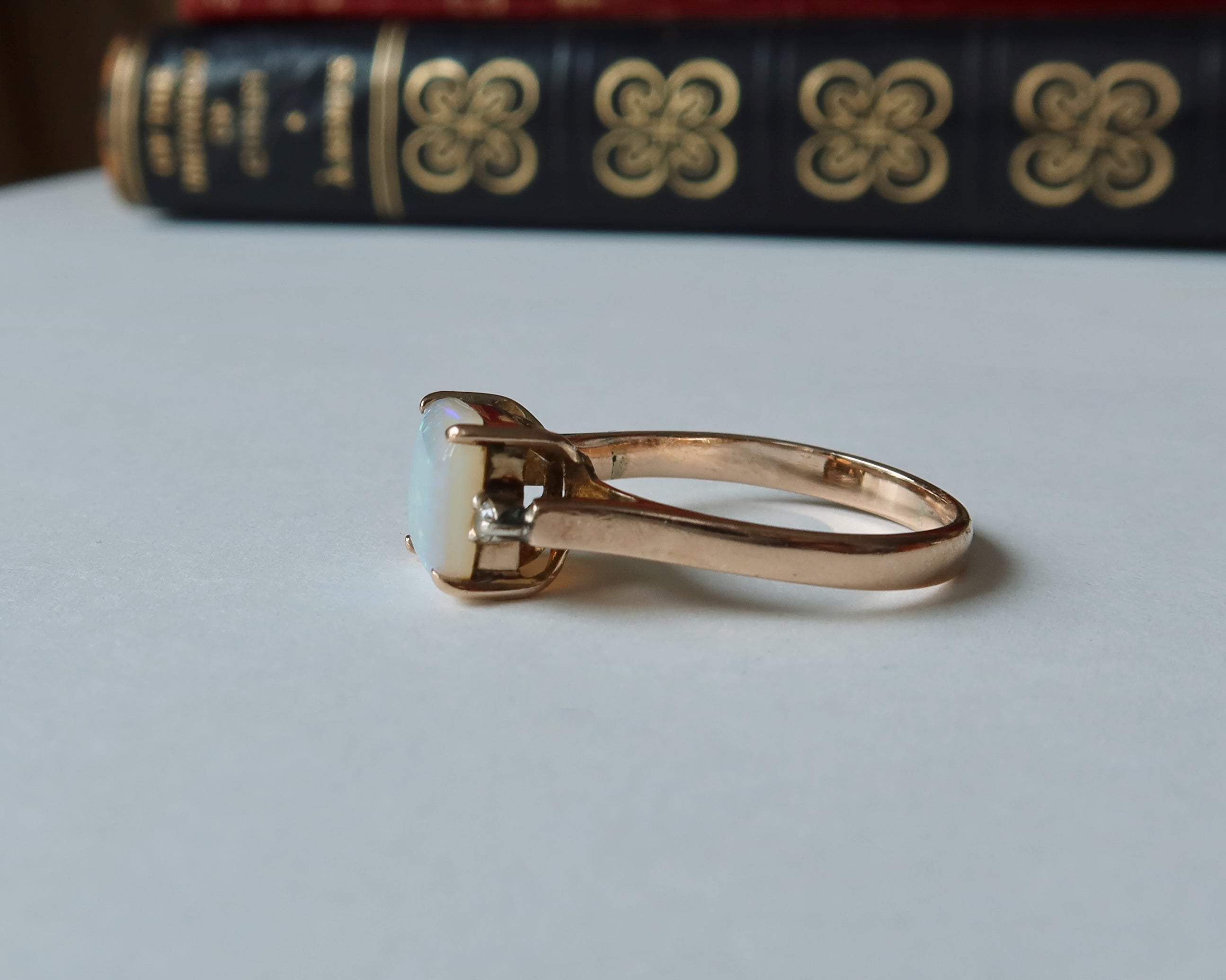 Edwardian Opal and Diamonds Ring, 14k