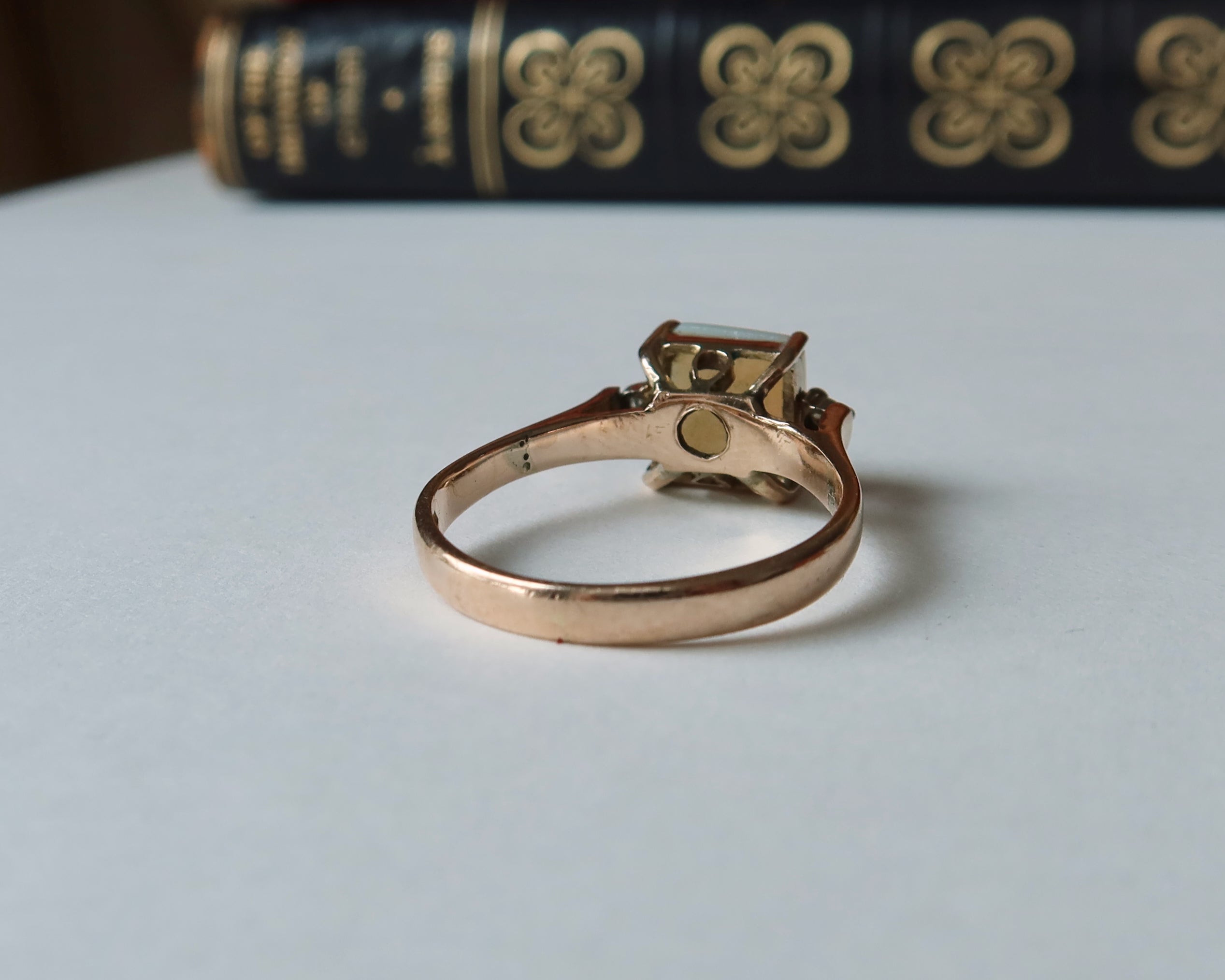 Edwardian Opal and Diamonds Ring, 14k