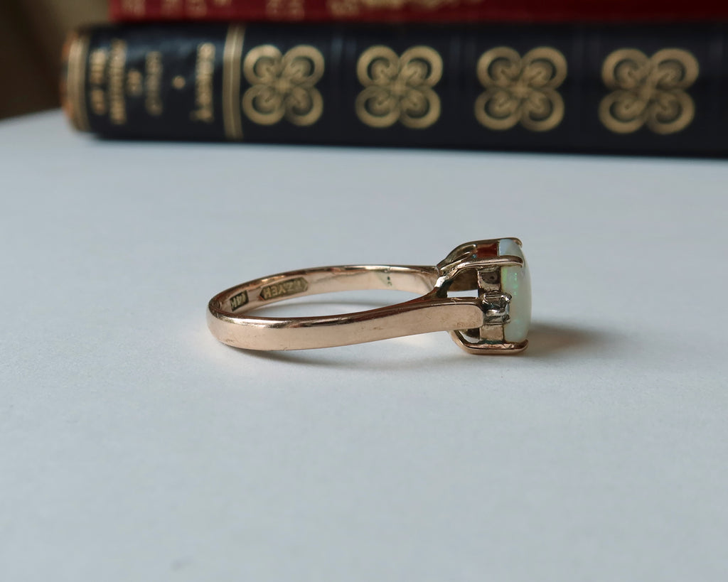 Edwardian Opal and Diamonds Ring, 14k