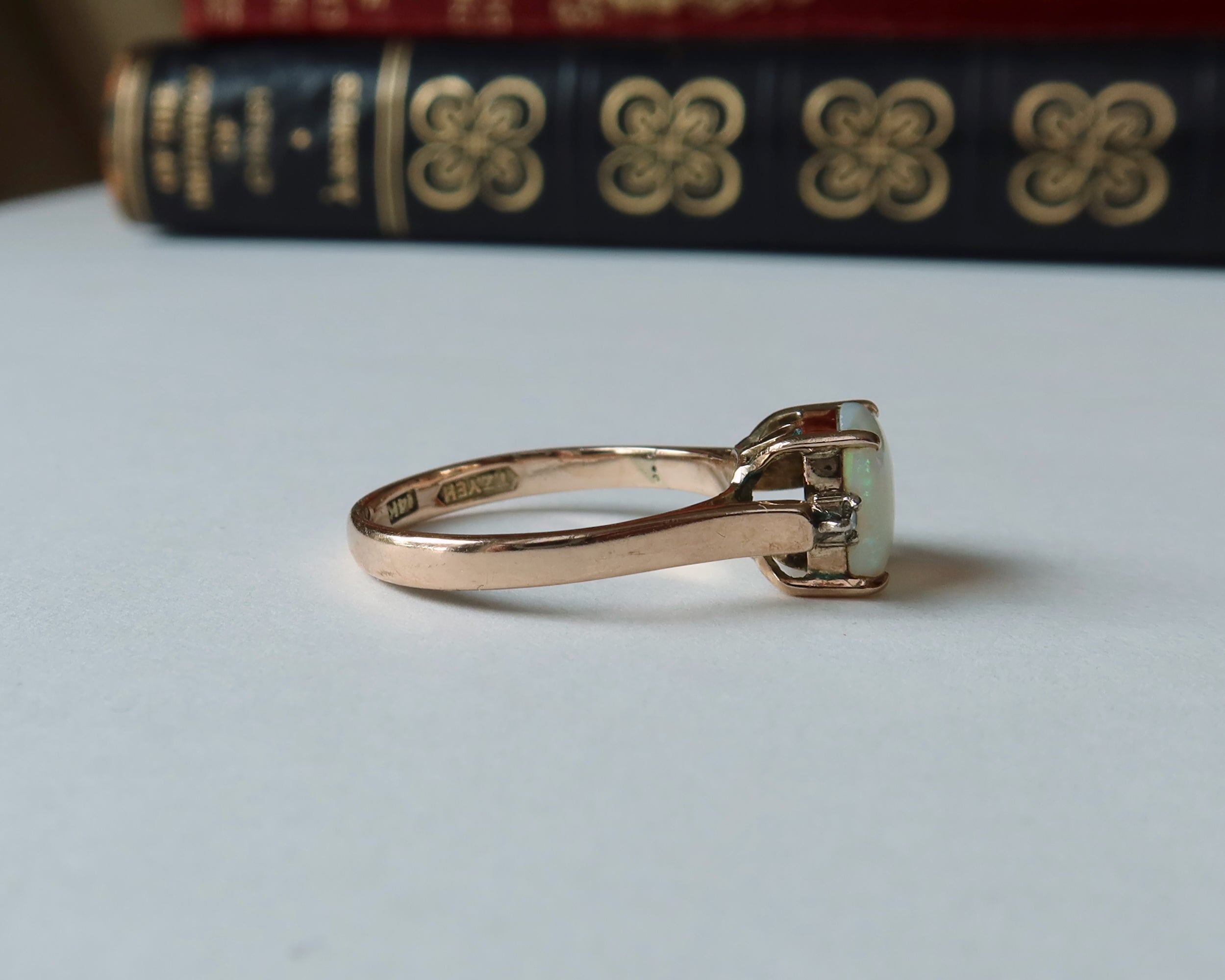 Edwardian Opal and Diamonds Ring, 14k