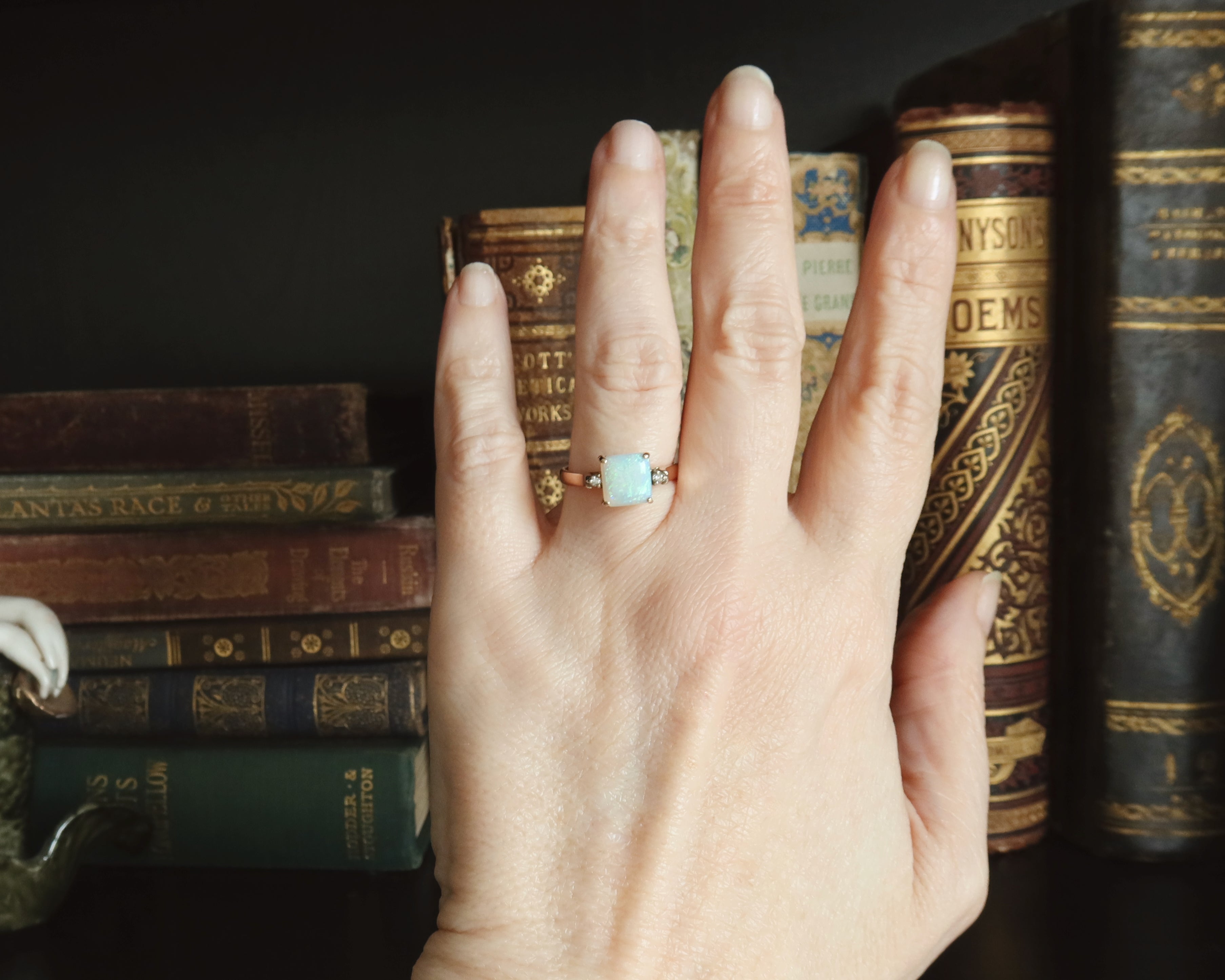 Edwardian Opal and Diamonds Ring, 14k