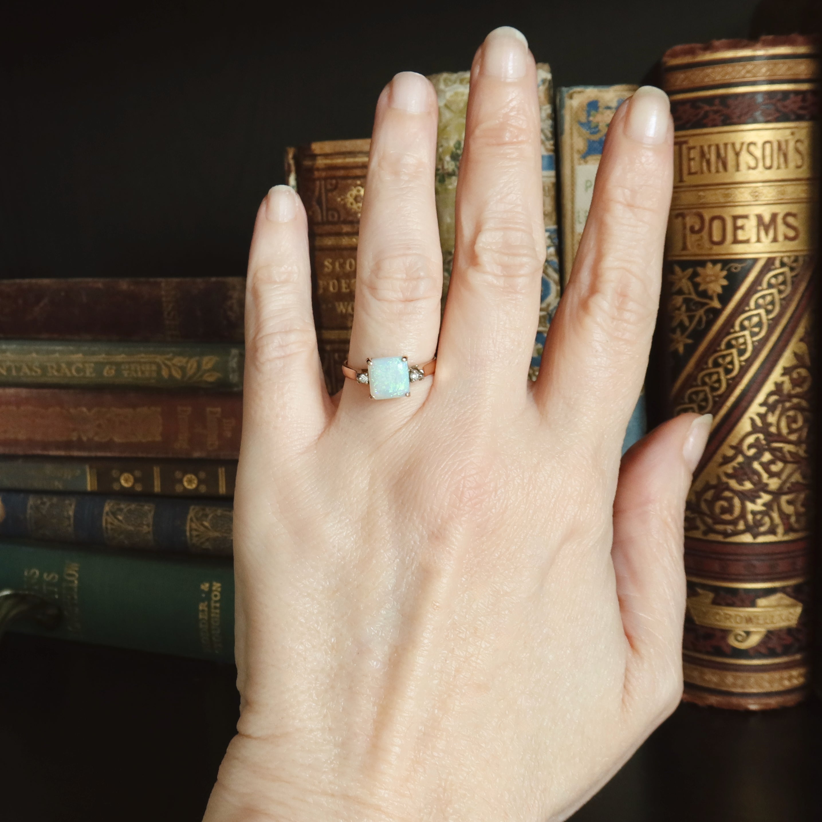 Edwardian Opal and Diamonds Ring, 14k