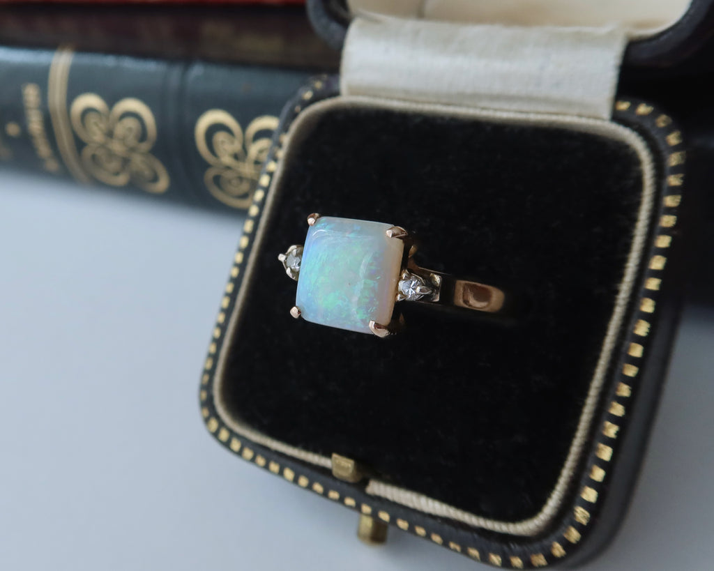 Edwardian Opal and Diamonds Ring, 14k