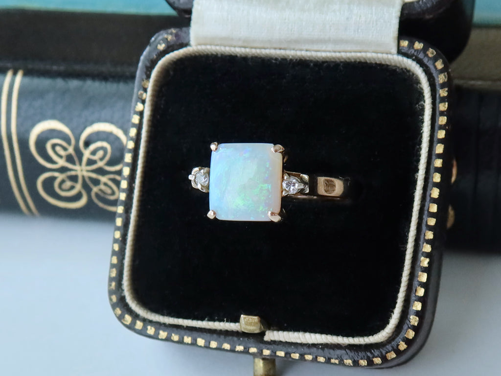 Edwardian Opal and Diamonds Ring, 14k