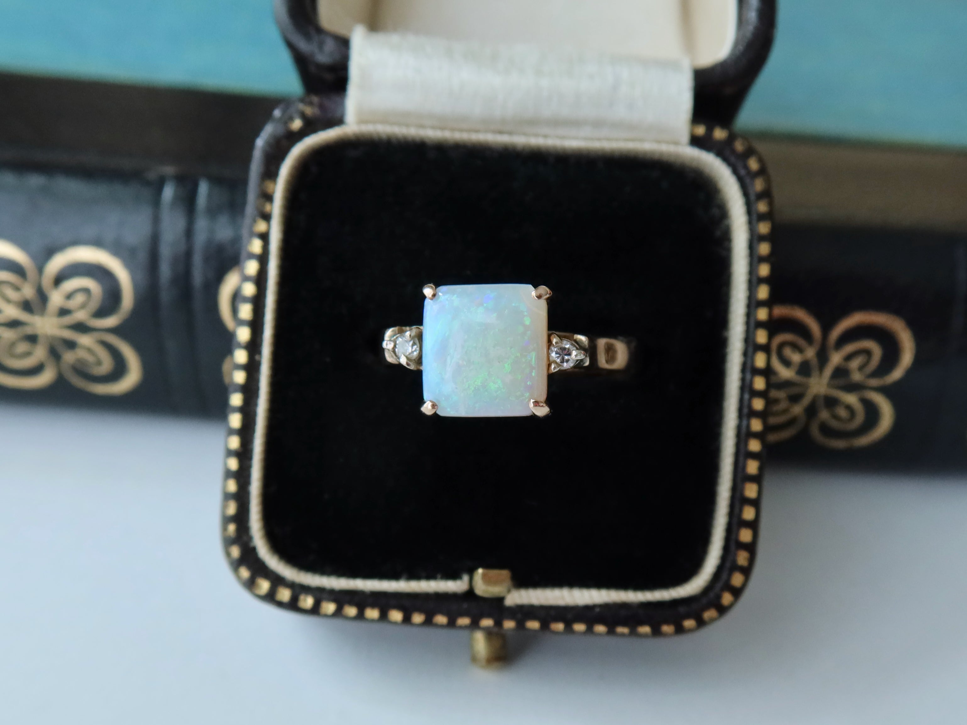Edwardian Opal and Diamonds Ring, 14k