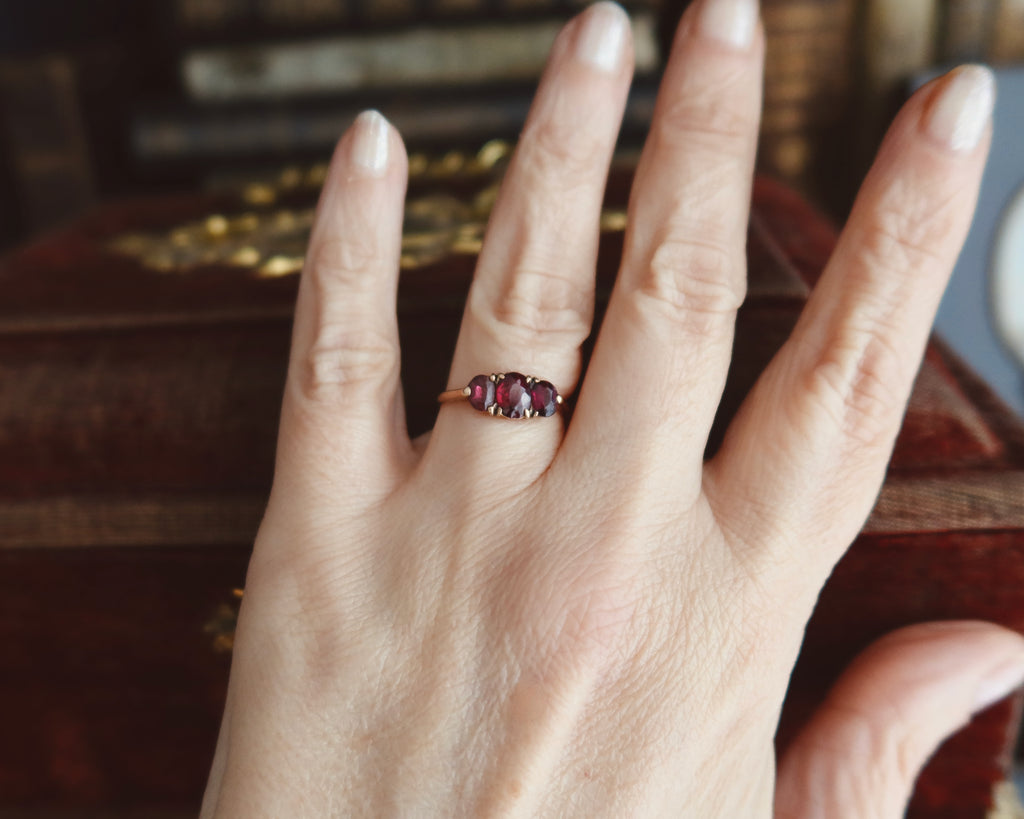 Victorian Garnet Trilogy Ring, 9k Rose Gold