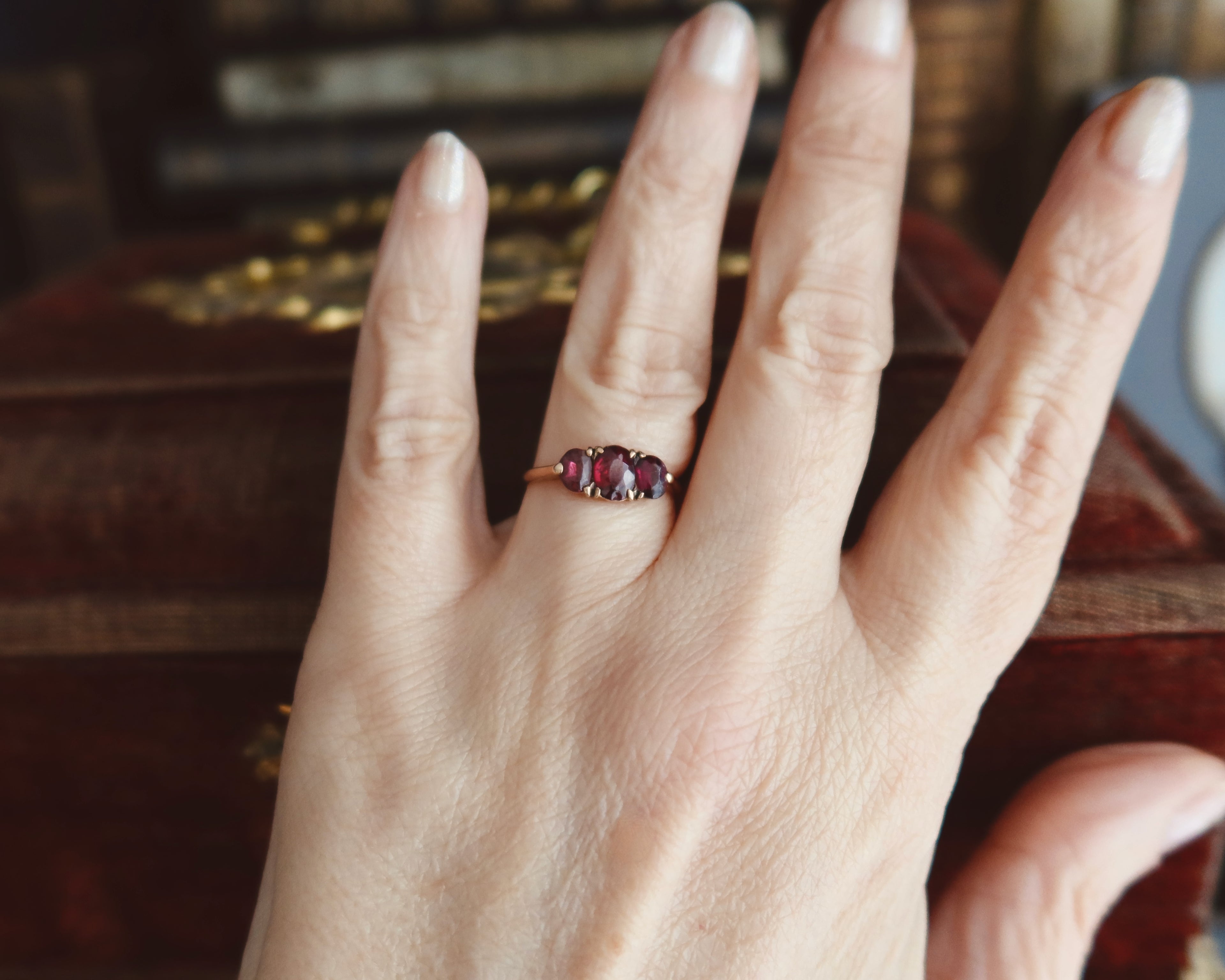 Victorian Garnet Trilogy Ring, 9k Rose Gold